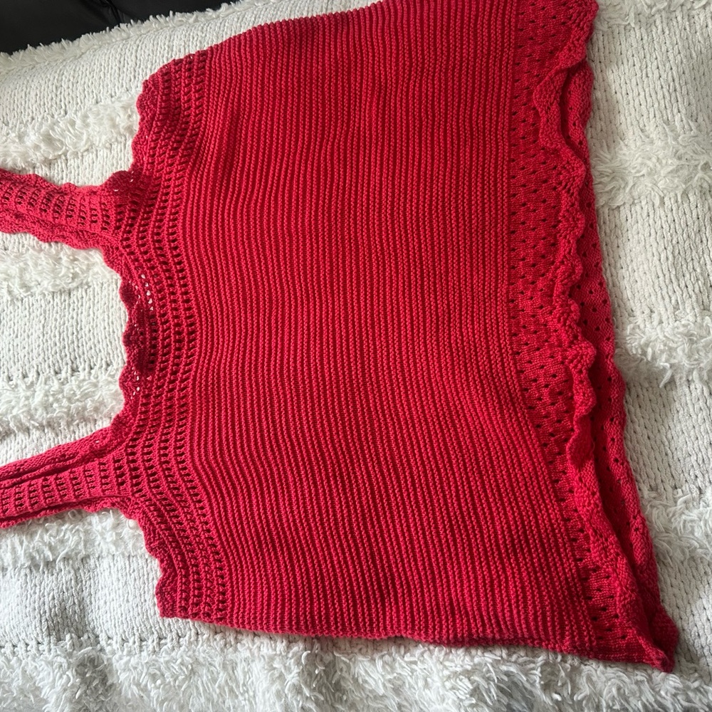Red Crochet Knit Tank Top